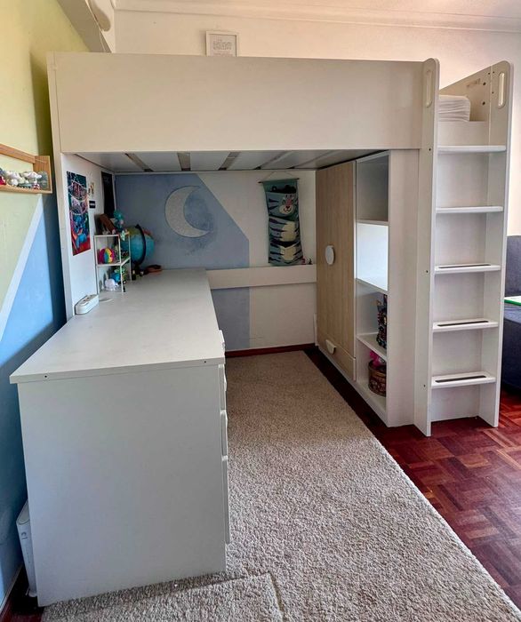 Cama beliche + secretária + armário SMÅSTAD