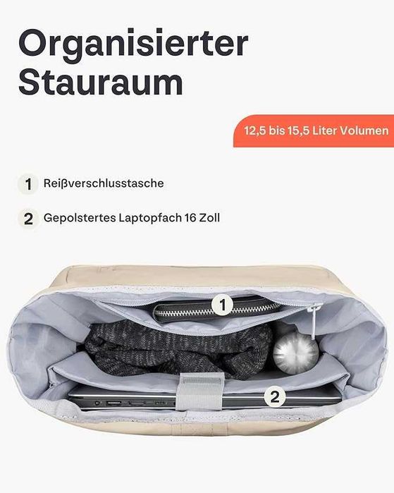 Plecak Johnny Urban Rolltop Unisex Robin Medium 15 l, Sand