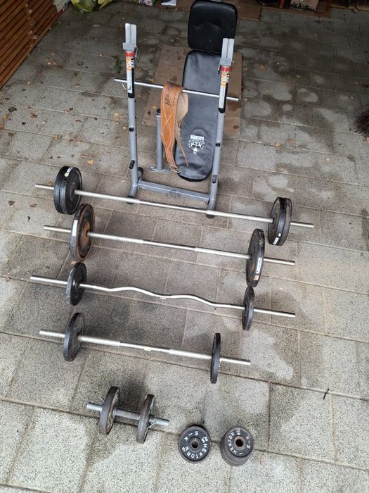 Siłownia gryf prosty łamany ławka stojaki