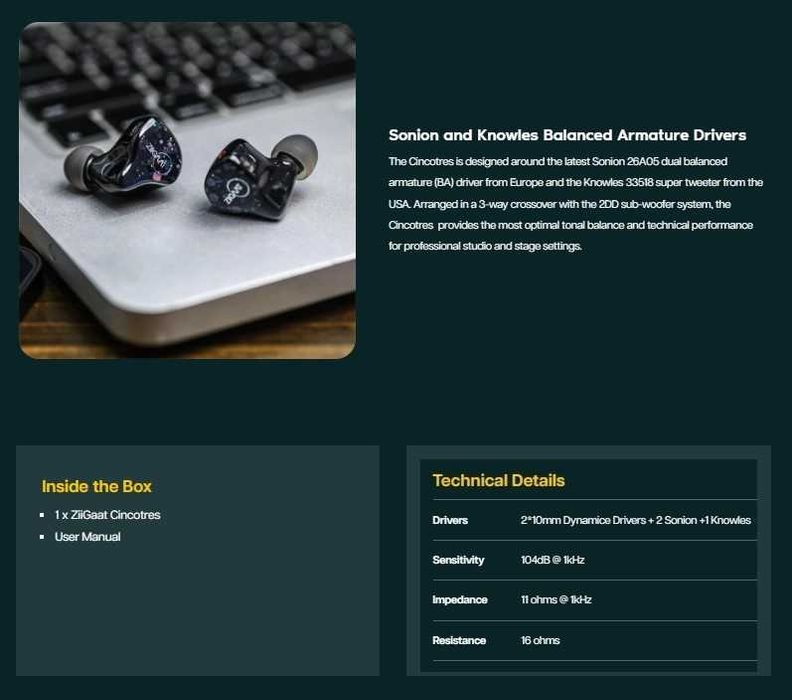 ‼️ ZiiGaat Cincotres (jeck 3.5) - пятидрайверные iem наушники 2DD+3BA