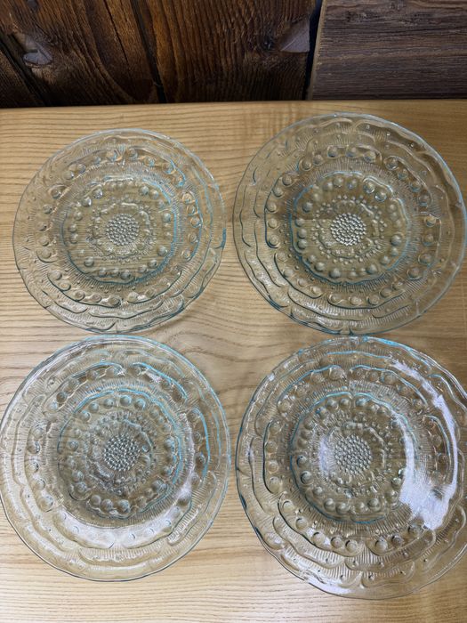 Zestaw talerzyków deserowych Flora Ząbkowice turkusowe PRL  K788