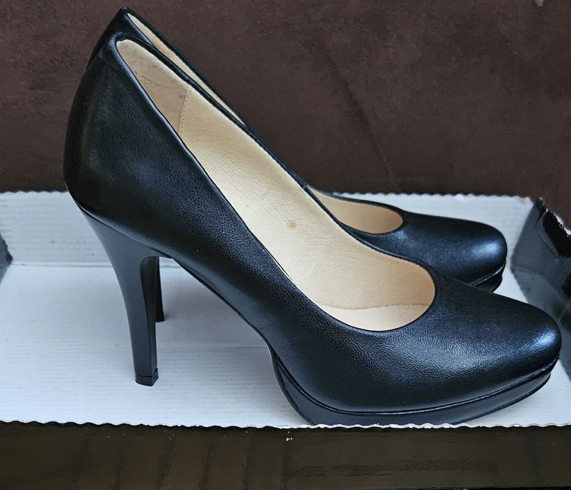 Buty skórzane, eleganckie pantofle, czólenka, szpilki, r.35