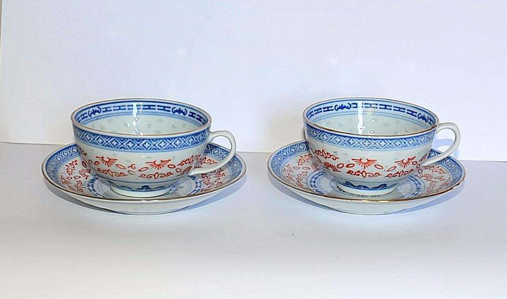 Conjunto de chávenas de chá em porcelana "bago de arroz"