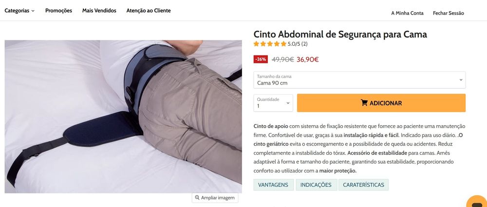 Cinto abdominal de segurança para cama
