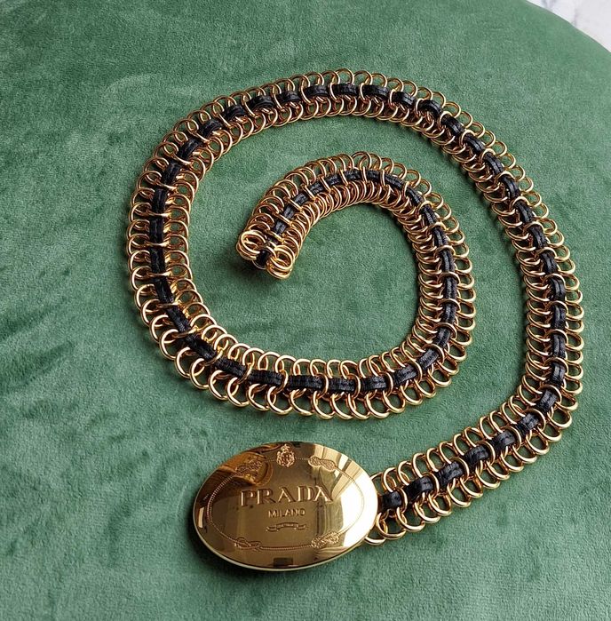 Oryginalny złoto-czarny damski pasek Prada