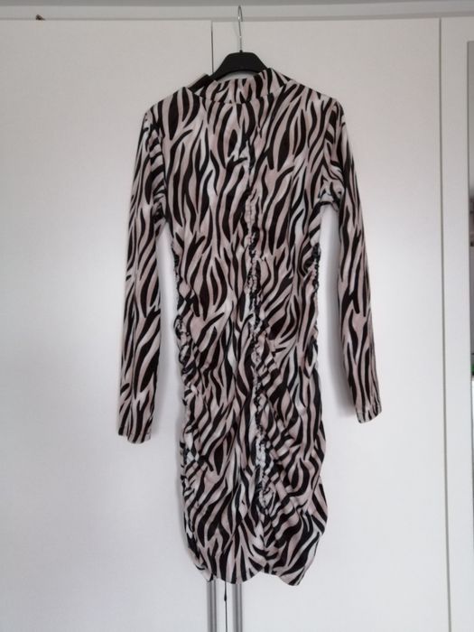 Nowa sukienka welurowa zebra panterka marszczona s m L xl