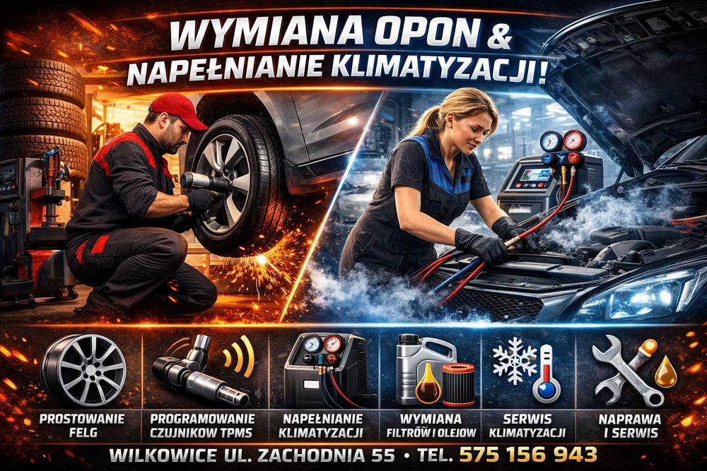 Wulkanizacja/Prostowanie Felg/Napełnianie Klimy/Wymiana filtrów i olejów