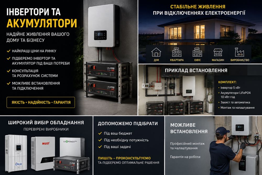 Інвертори та акумулятори — вигідні ціни та комплексне рішення