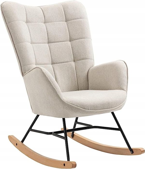 fotel bujany meuble cosy beżowy tkaninowy opis