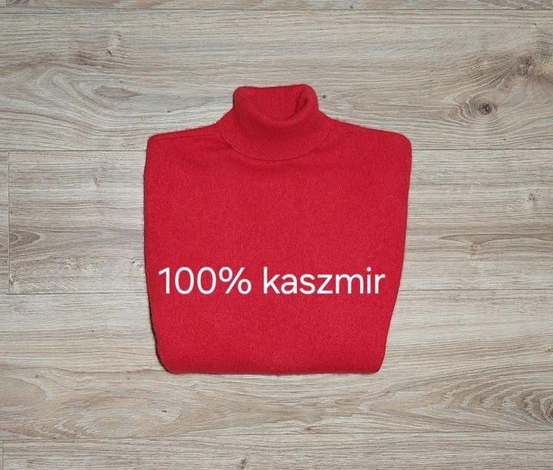 Sweter golf 100% kaszmir czerwony