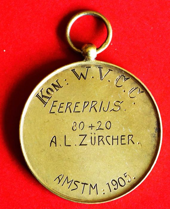 Medalha de Tiro 1905 Holanda, prata dourada c/punções