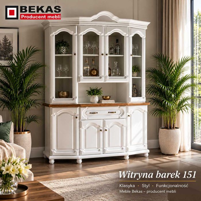 Witryna Barek 151` Stylowy Kredens Prowansalski Blat Dąb BEKAS Producent