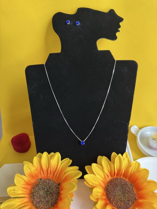 Conjunto pendente mini quadrado azul folheado a prata