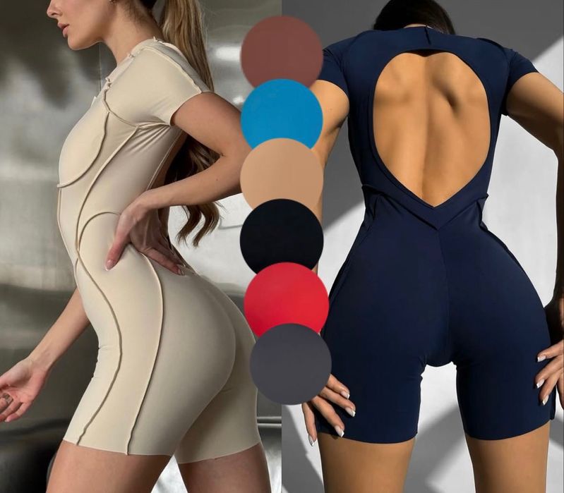 Жіночий комбінезон зі швами комбез з відкритою спиною з шортами хс - л