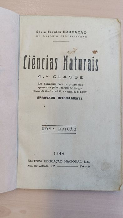 Livro de Ciências Naturais da 4.ª classe de 1944-António Figueirinhas