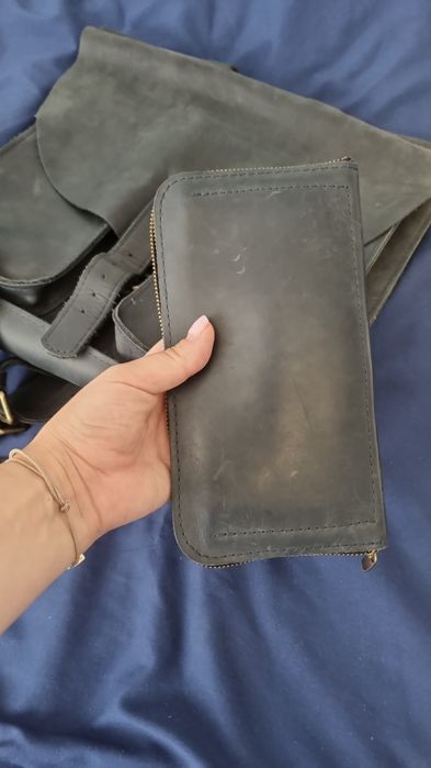 Рюкзак наплічник шкіряний синій під ноутбук 13 + шаманець Bagllet