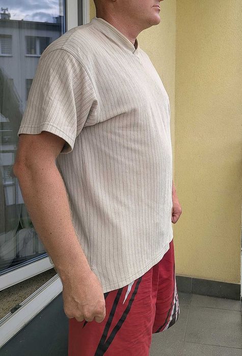 Męski koszulka t-shirt Helly Hansen XL beżowy prążkowany bawełna vintage