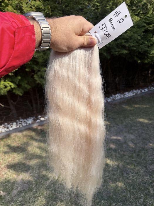 Blond włosy 60 cm bez silikonu do przedłużania