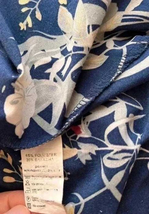 Granatowa żółta bluzka w kwiaty damska z bawełną River Flower L 40