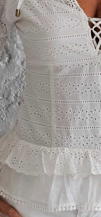 GUESS hiszpanka bluzka hafty i koronki roz M/L