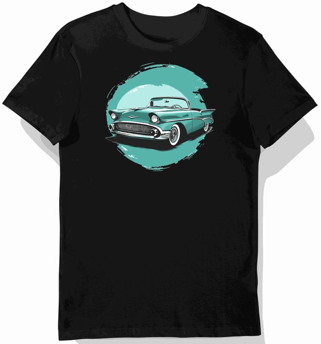 Koszulka męska czarna z motywem klasycznych kabrioletów XXL