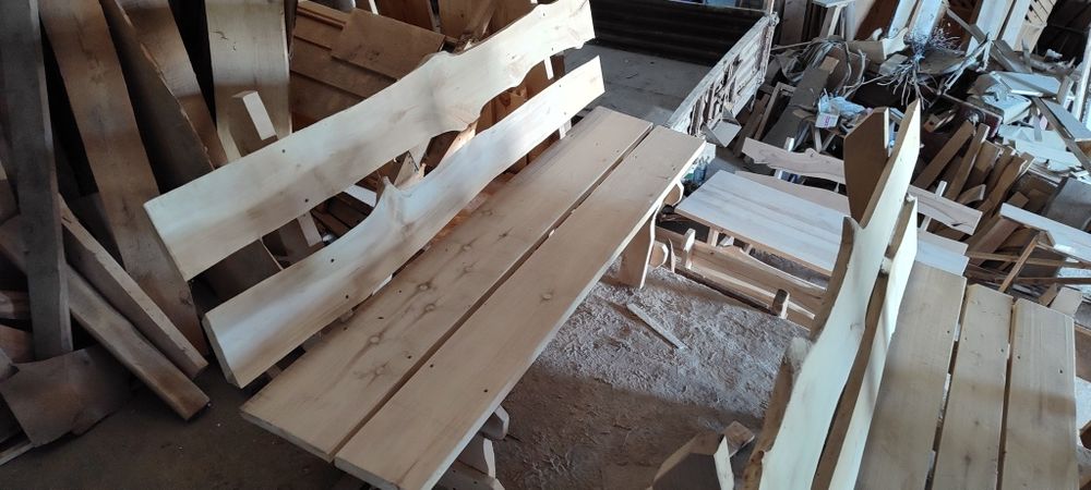 Zestaw ogrodowy drewniany stół + dwie ławki