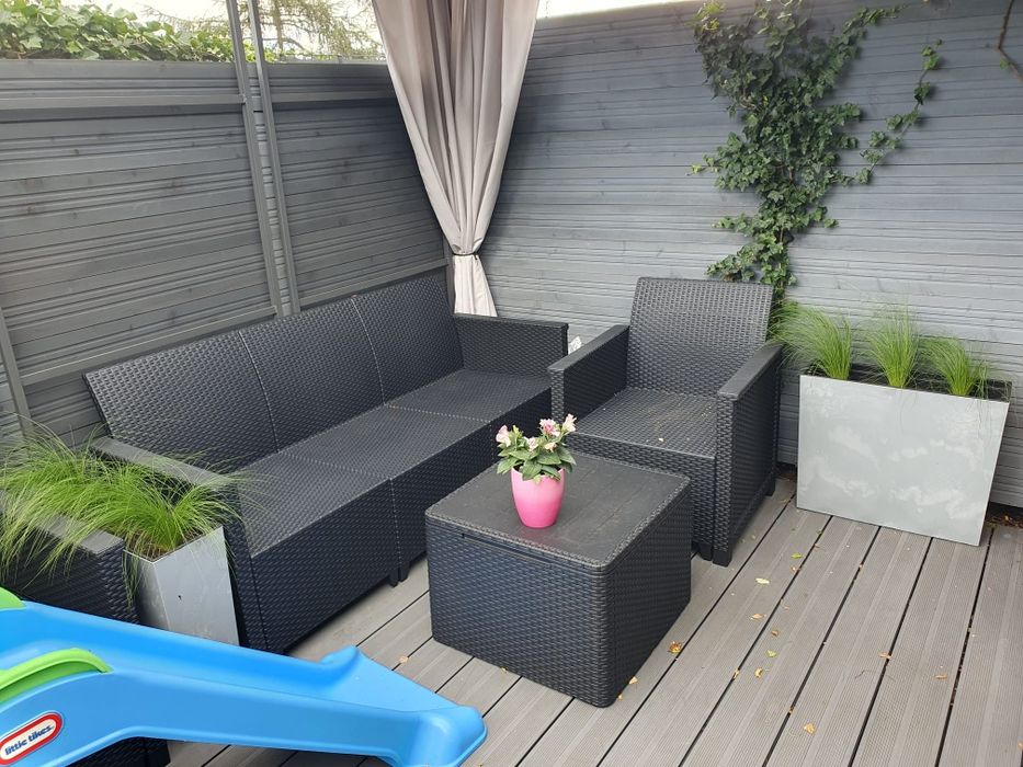 Altana pergola antracyt 3m x 3m z zasłonami, daszek, moskitiera, podło