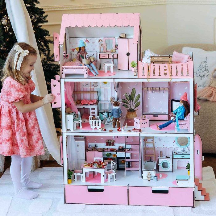 Ляльковий будинок ЛЮКС Барбі + меблі ВІТАЛЬНЯ кукольный домик Барби