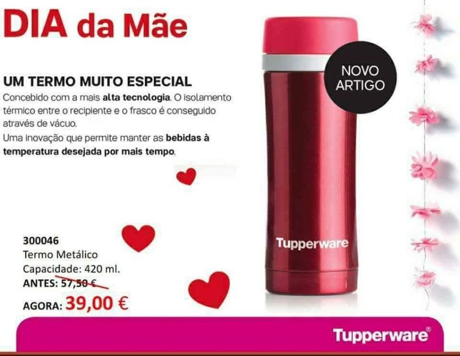 Termo Metálico Vermelho ou Dourado Tupperware