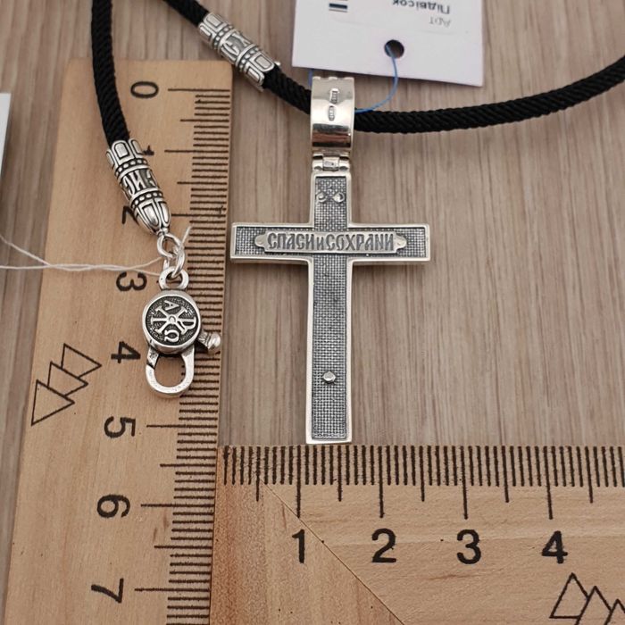 Чоловічий шовковий шнурок і хрестик срібло 925