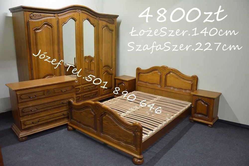 Piękna Sypialnia Dębowa / Łóżko Szafa Komoda Szafki Nocne / Meble