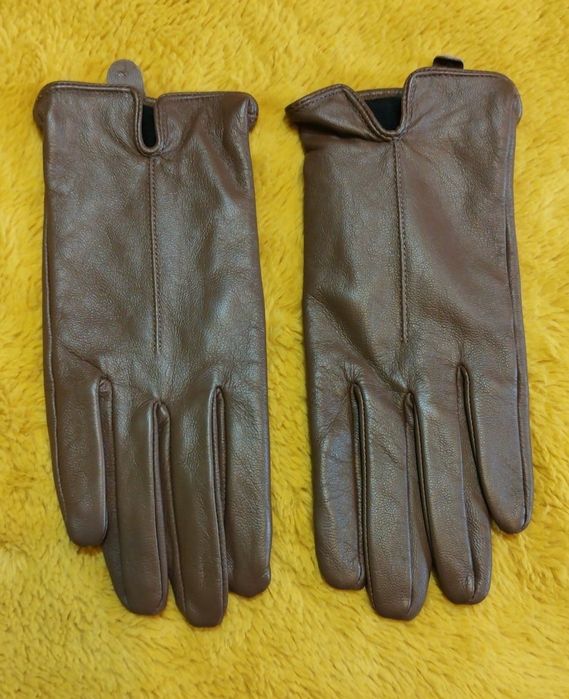 Brązowe rękawiczki damskie z ekoskóry