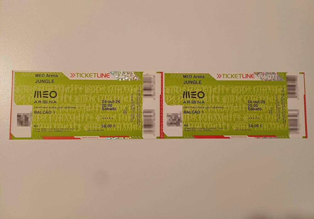 2 Bilhetes Jungle – MEO Arena – Balcão 1