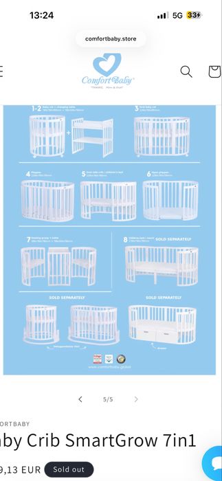 Berço Redondo Oval Branco (ComfortBaby SmartGrow 7in1)