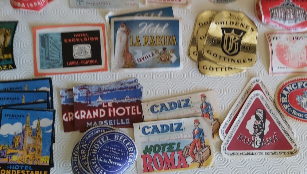 Autocolantes VINTAGE para malas de viagem de hotéis Europa e Angola