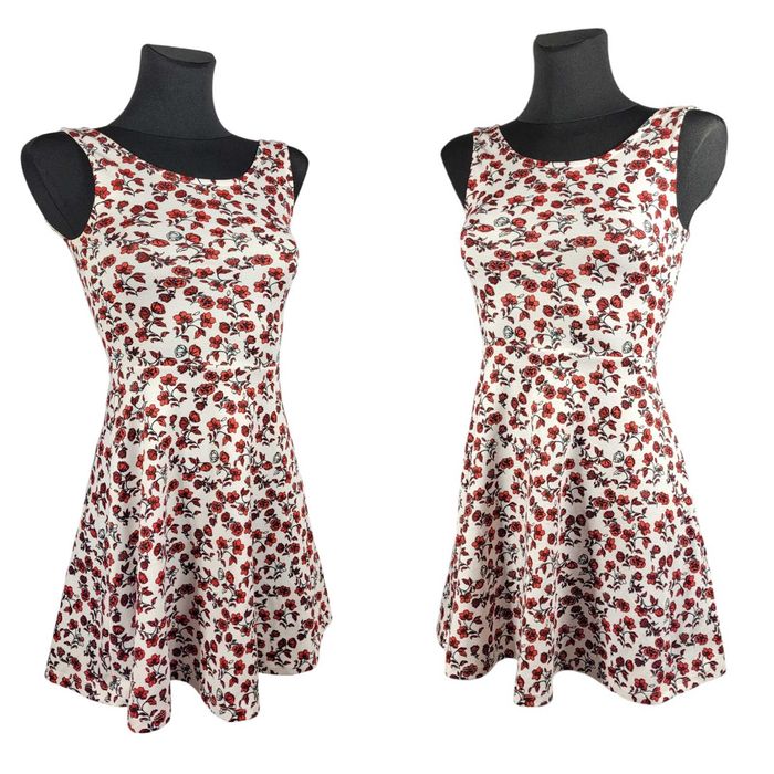 Nowa biała ecru mini sukienka 32,XXS H&M wzór w kwiatki slim na lato