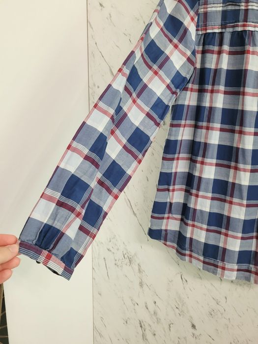 Bluzka M 38 w kratkę jedwab bawełna koszula boho guzik