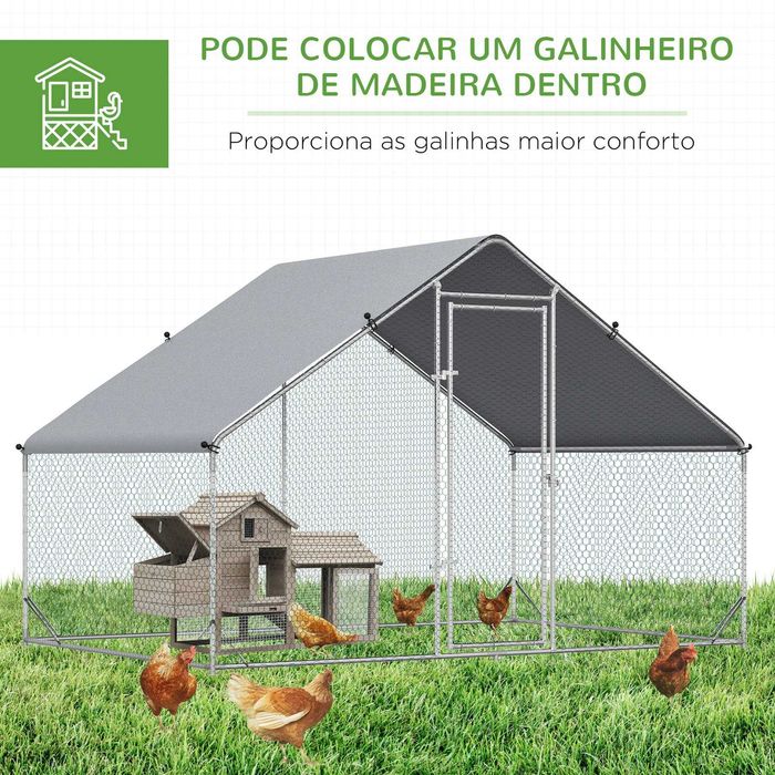 Galinheiro 3x2x2 m em aço galvanizado e cobertura Oxford