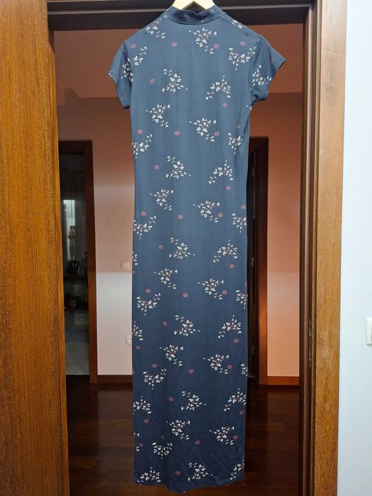 Vestido comprido estilo japonês de manga curta