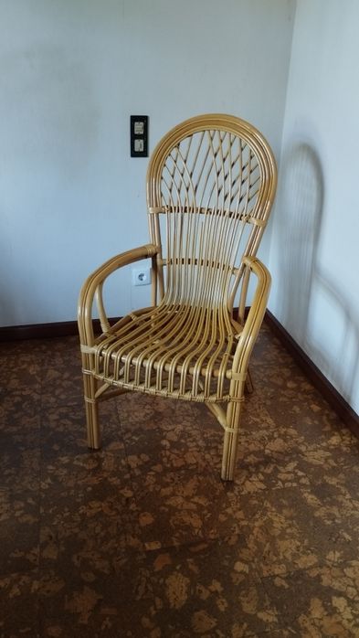 Conjunto de 4 Cadeiras de Bambu com Almofadas Azuis