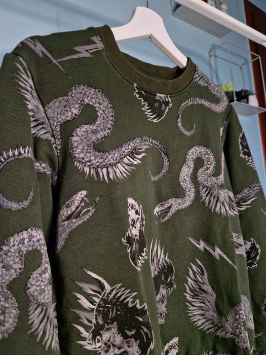 Khaki ciemnozielona bluza męska czaszki węże w print Medicine