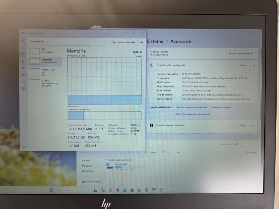 HP Elitebook 755 G5 Ryzen 5 PRO 2500u, 16gb, 256gb, 15.6"