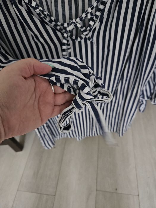 Bluzka/koszula L, paski biało granatowe