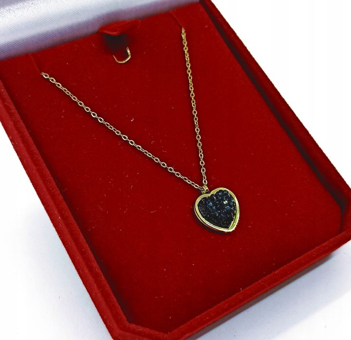Złoty Naszyjnik Czarne Serce Stal 316L --- N190