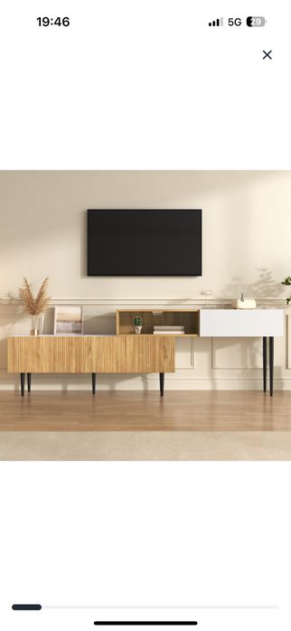 Szafka rtv pod tv 220x30x63,4 cm dwuczęściowa biały naturalny