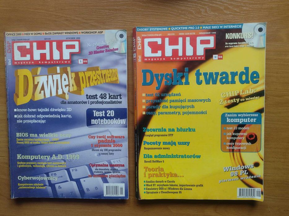 Czasopismo komputerowe Chip nr 9/98 i 1/99 - zestaw 2 sztuki