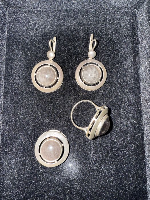 Срібні сережки каблучка підвіска