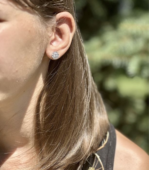 Золоті сережки пусети з діамантами,с бриллиантами, 1.9 ct.,4.2мм.3 мм.