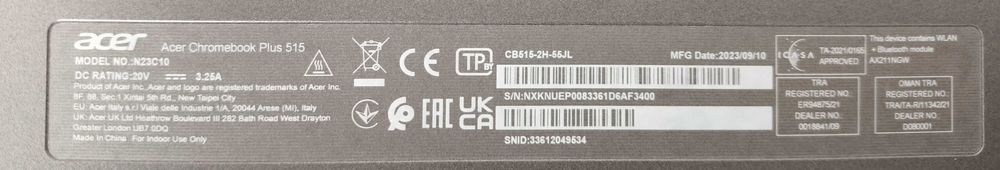 Acer Chromebook Plus 515 (Windows 11). Stan bardzo dobry
