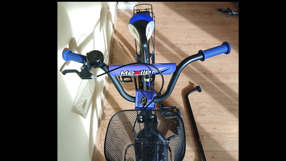 Rower dziecięcy Mexller BMX 16 z prowadnikiem czarno-niebieski mat